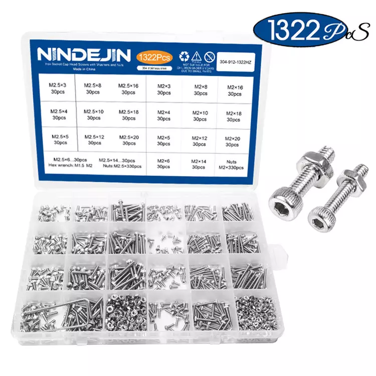 NINDEJIN M2 M2.5 Hex Socket Cap Head Screws with Washers & Nuts